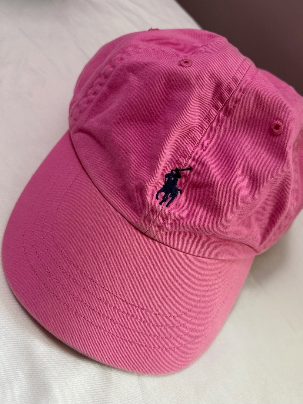 Ralph Lauren Pink Baseball Cap with Navy Polo Pony 100% Cotton